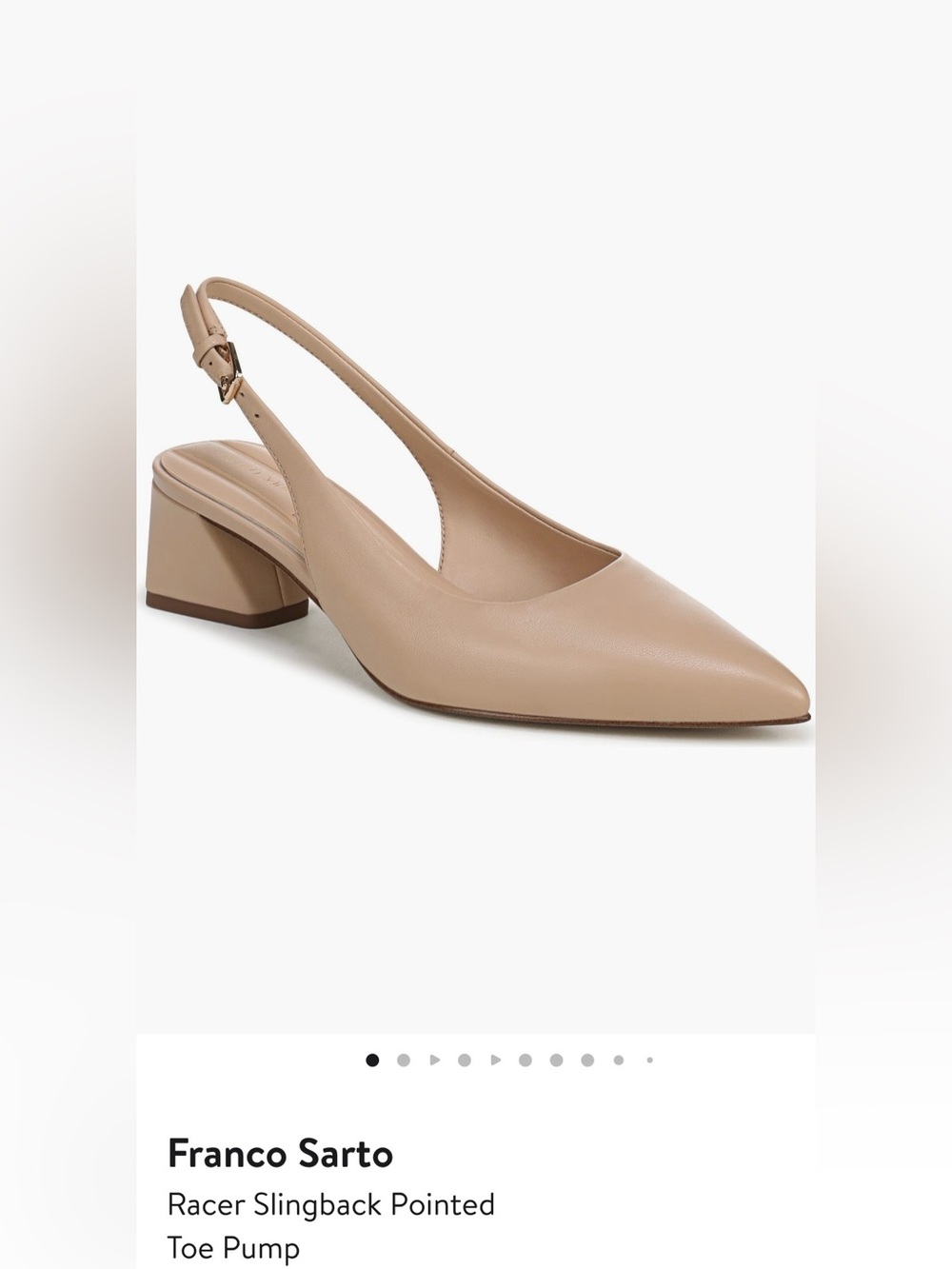NWOT Franco Sarto Women's Racer pointed toe pumps in a neutral beige leather.